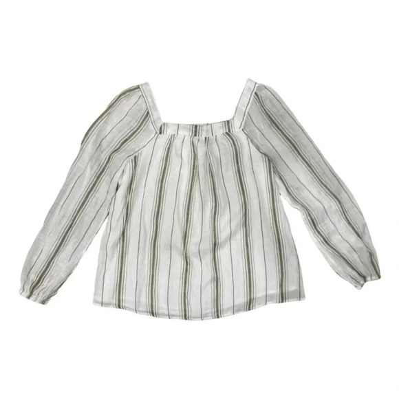 Cleo Petites Balloon Sleeve Top | White and Green Stripe | Size M - Picture 2 of 7